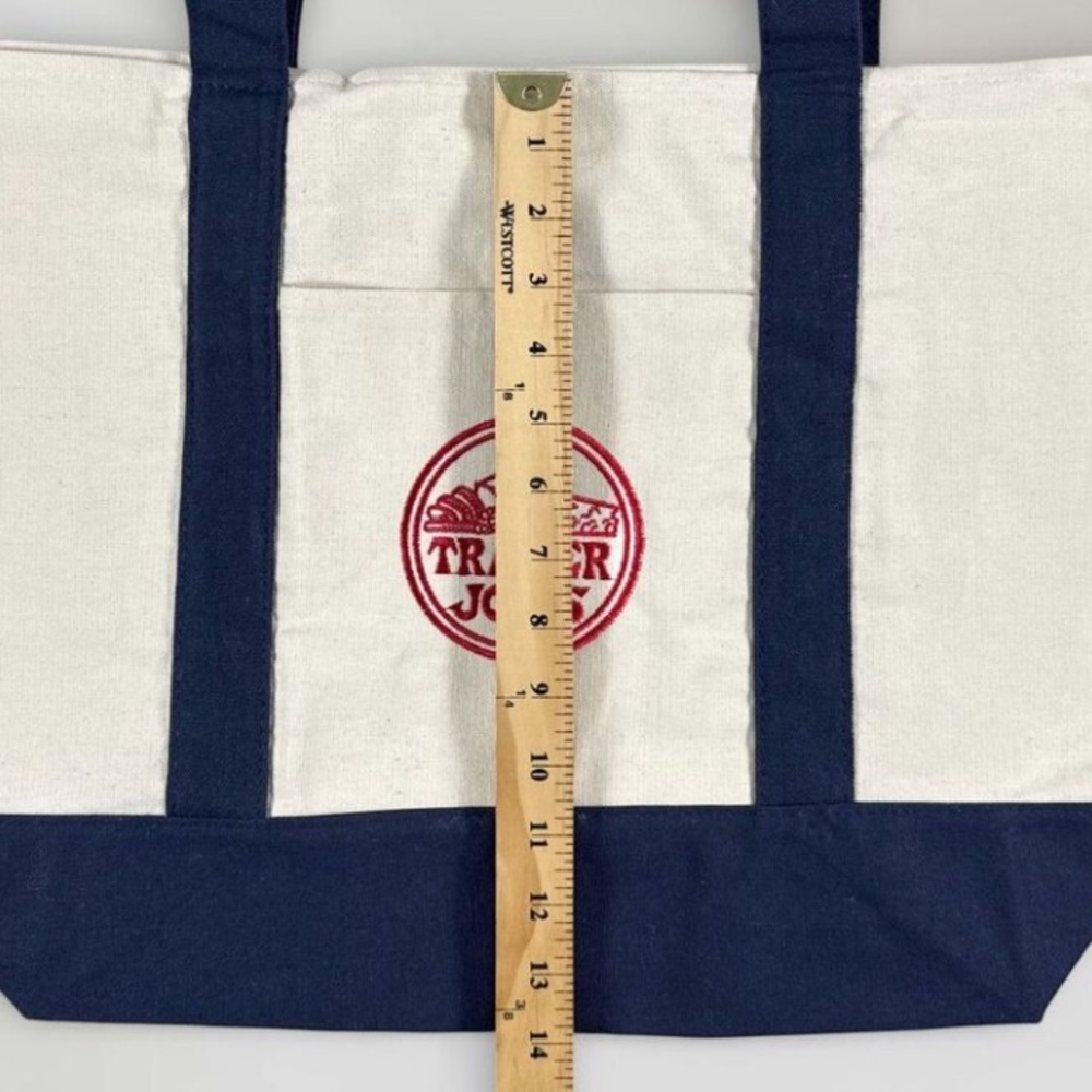 Last pc LARGE Trader Joes Tote Bag Blue Canvas 20" x
15” - Picture 3 of 4